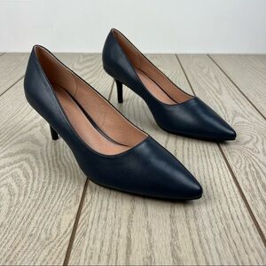 French Connection Kate Classic Pointy Toe Stiletto Pump 10 Navy Faux Leather $98